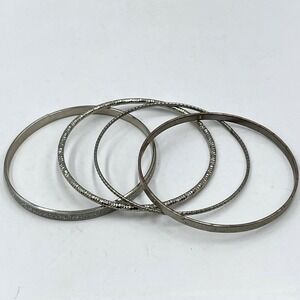 Vintage Stackable Silver-Tone Bangle Bracelets Set 4 Textured Dotted Glimmer